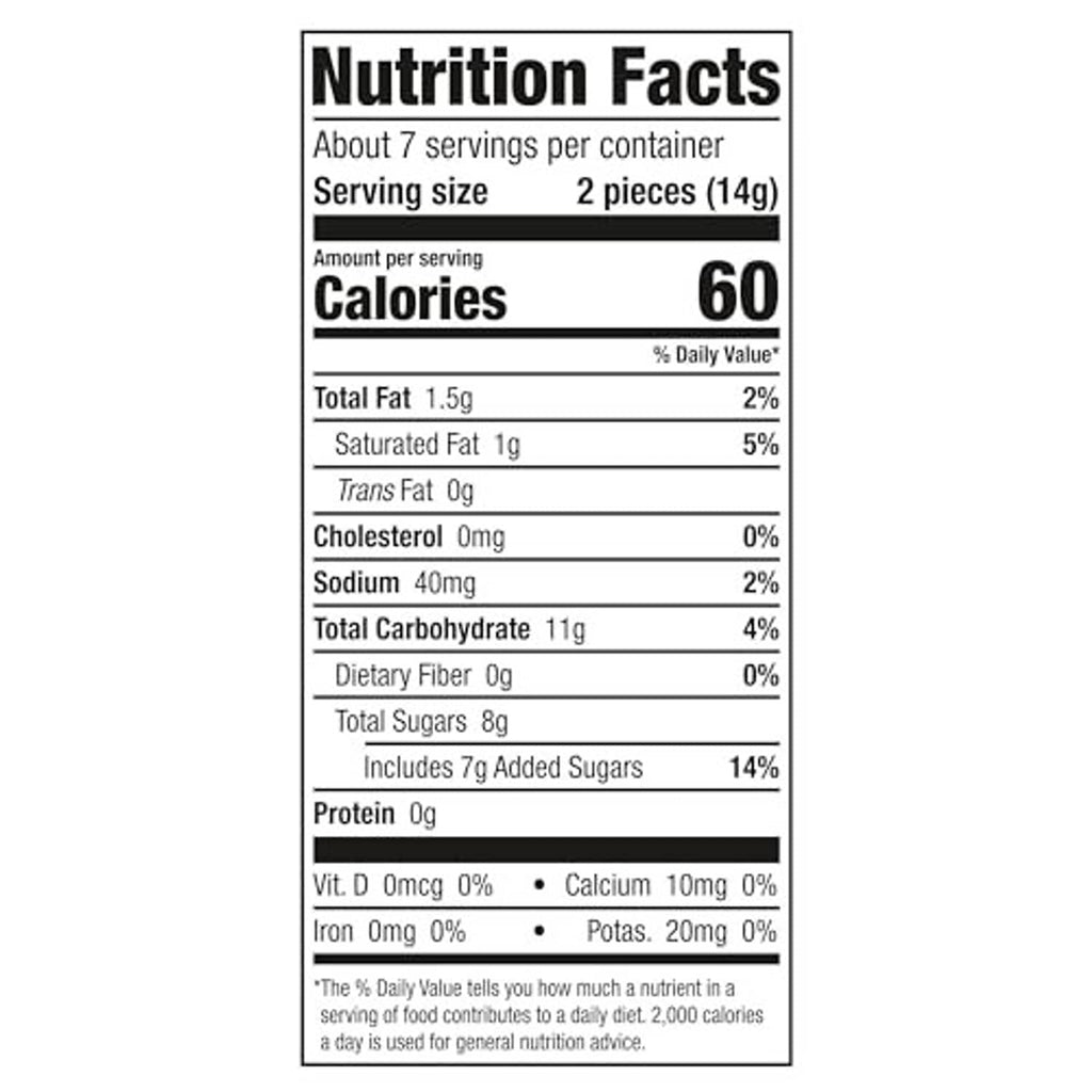 Nutrition Facts for Brach's Coffee Hard Caramels: 60 calories per 2 pieces