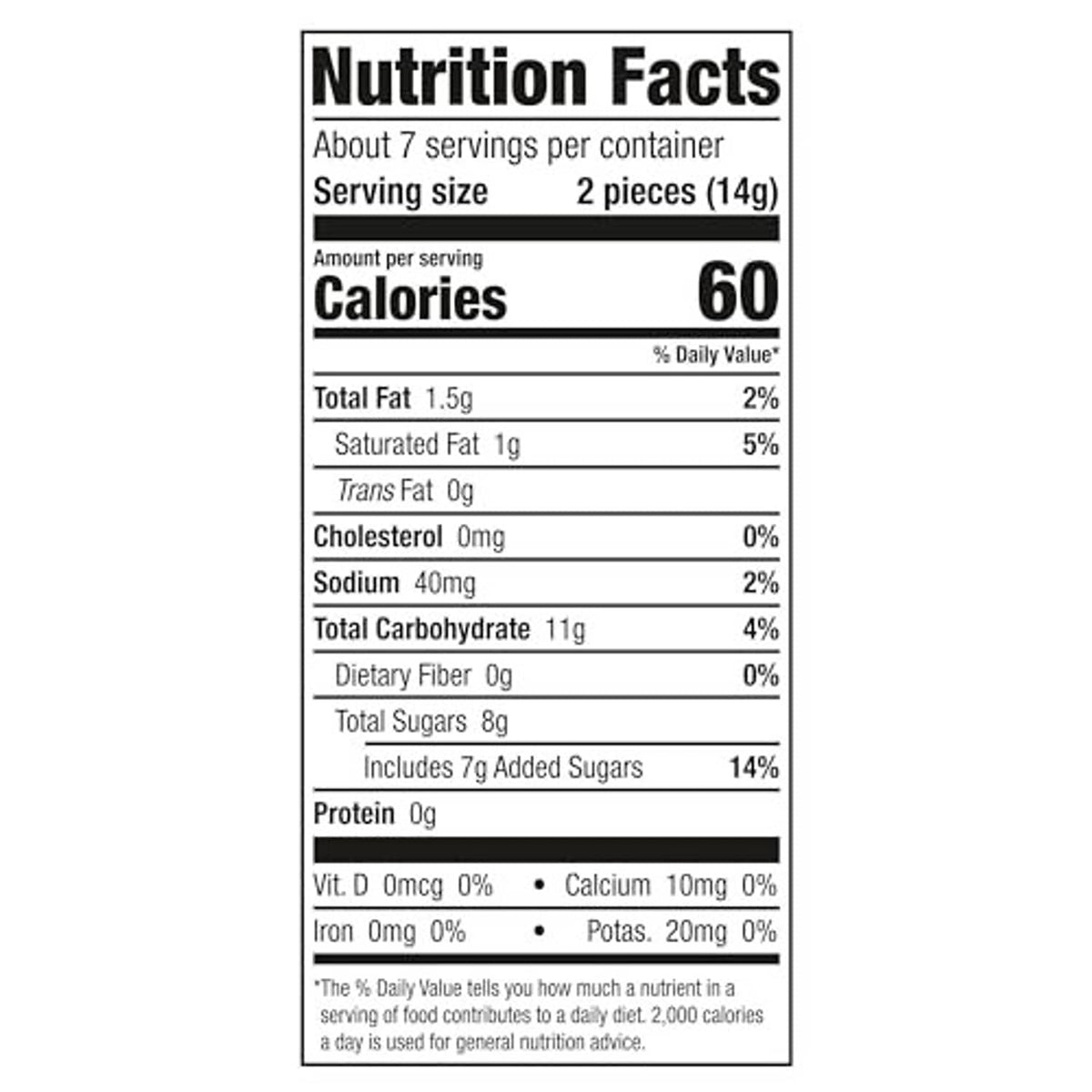 Nutrition Facts for Brach's Coffee Hard Caramels: 60 calories per 2 pieces