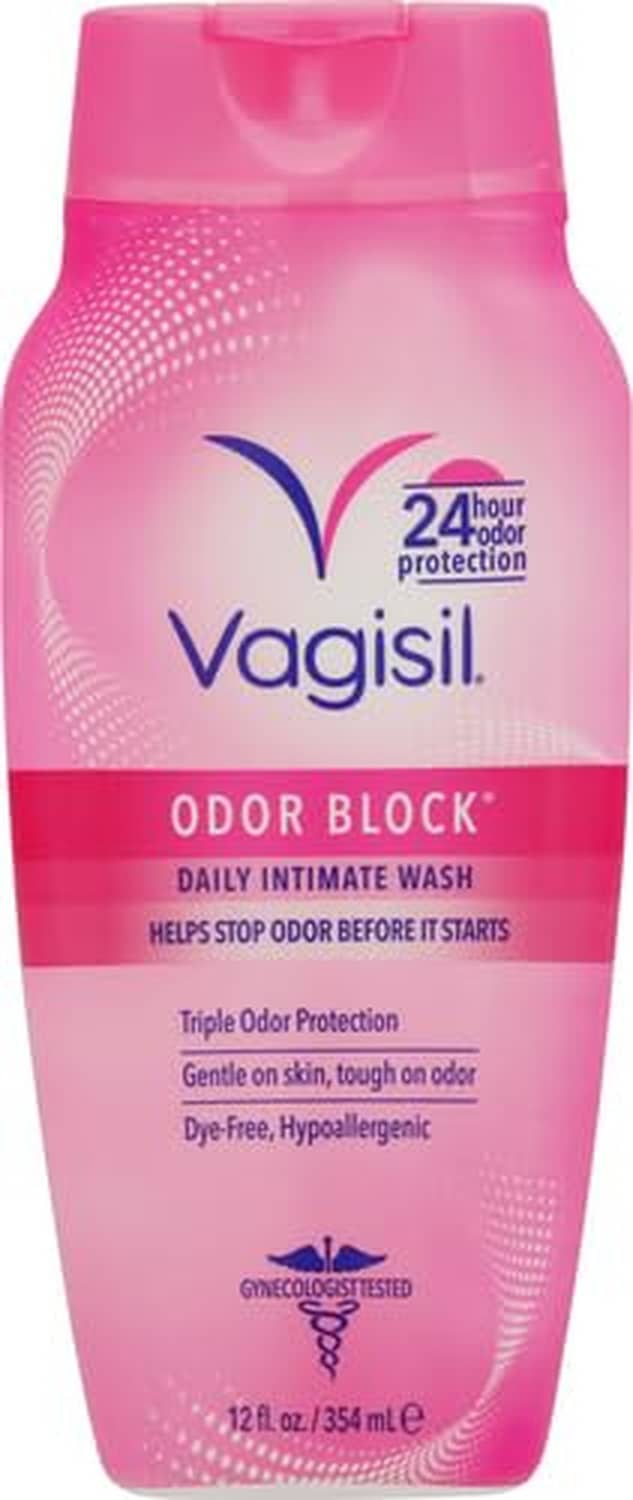 Vagisil Odor Block daily intimate wash pink bottle with 24-hour odor protection
