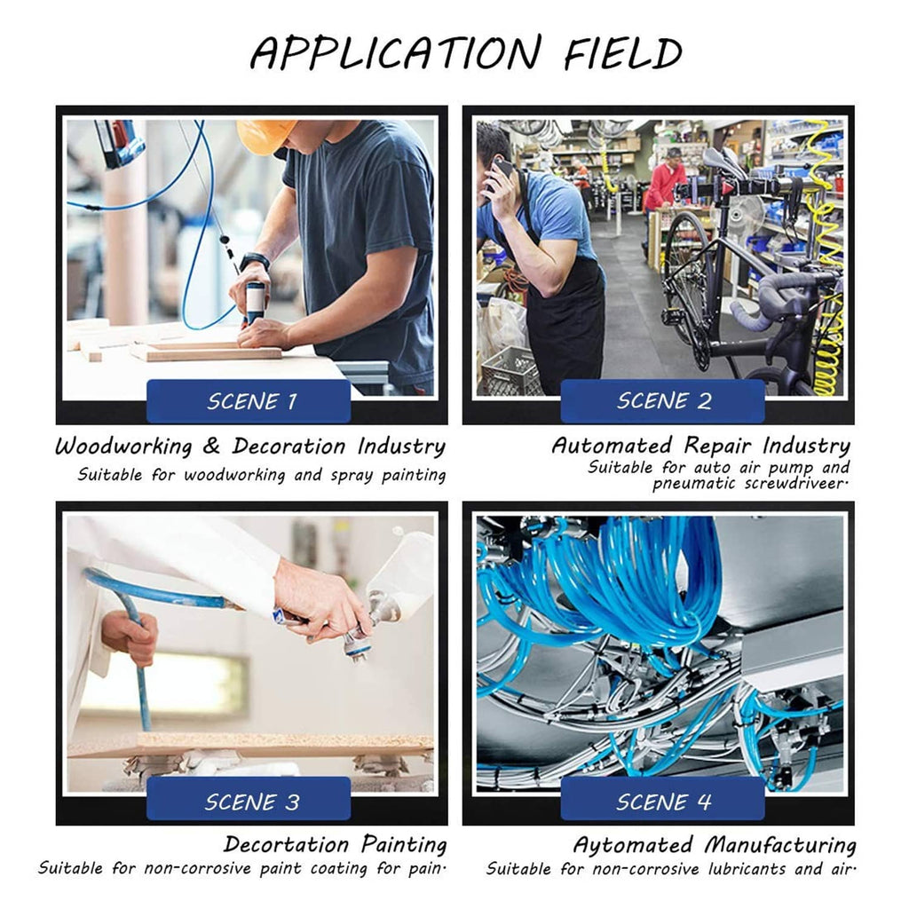 Pneumatic tubing applications for spray painting, auto repair, and industrial equipment
