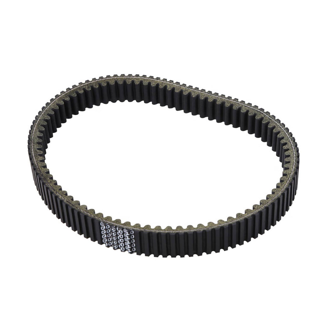Black drive belt loop with textured outer edge and ribbed teeth