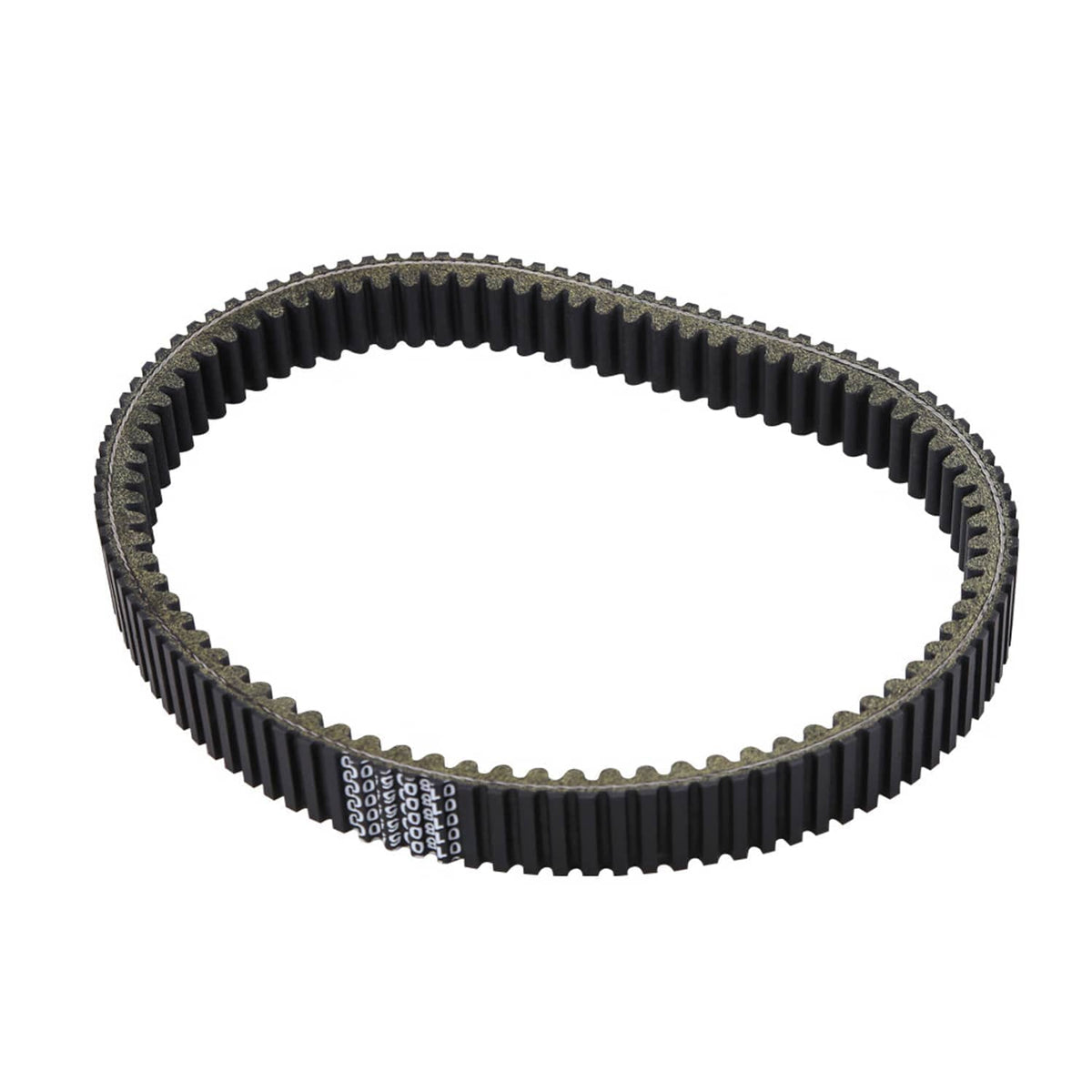Black drive belt loop with textured outer edge and ribbed teeth