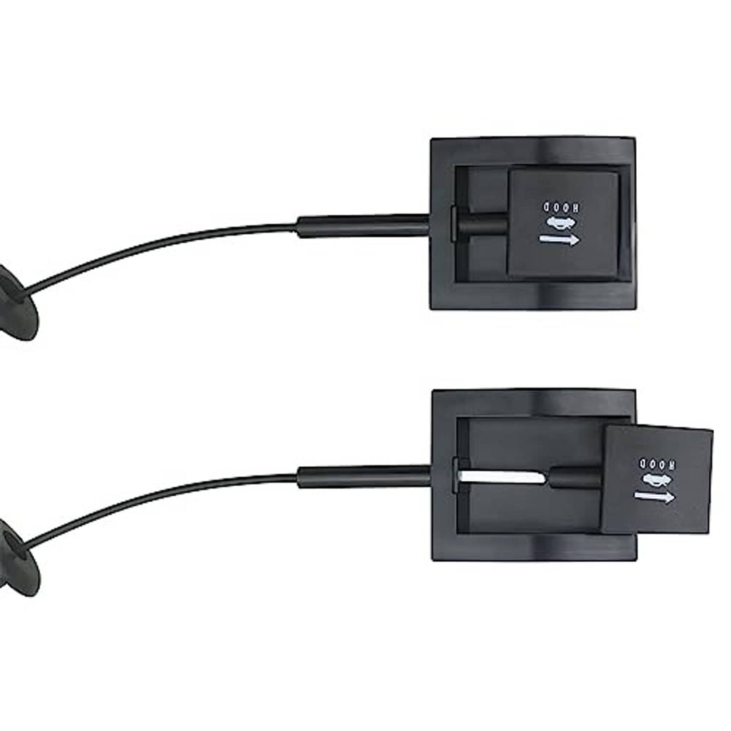 Hood release pull handle housing with arrow icon, cable connectors, black rectangular parts