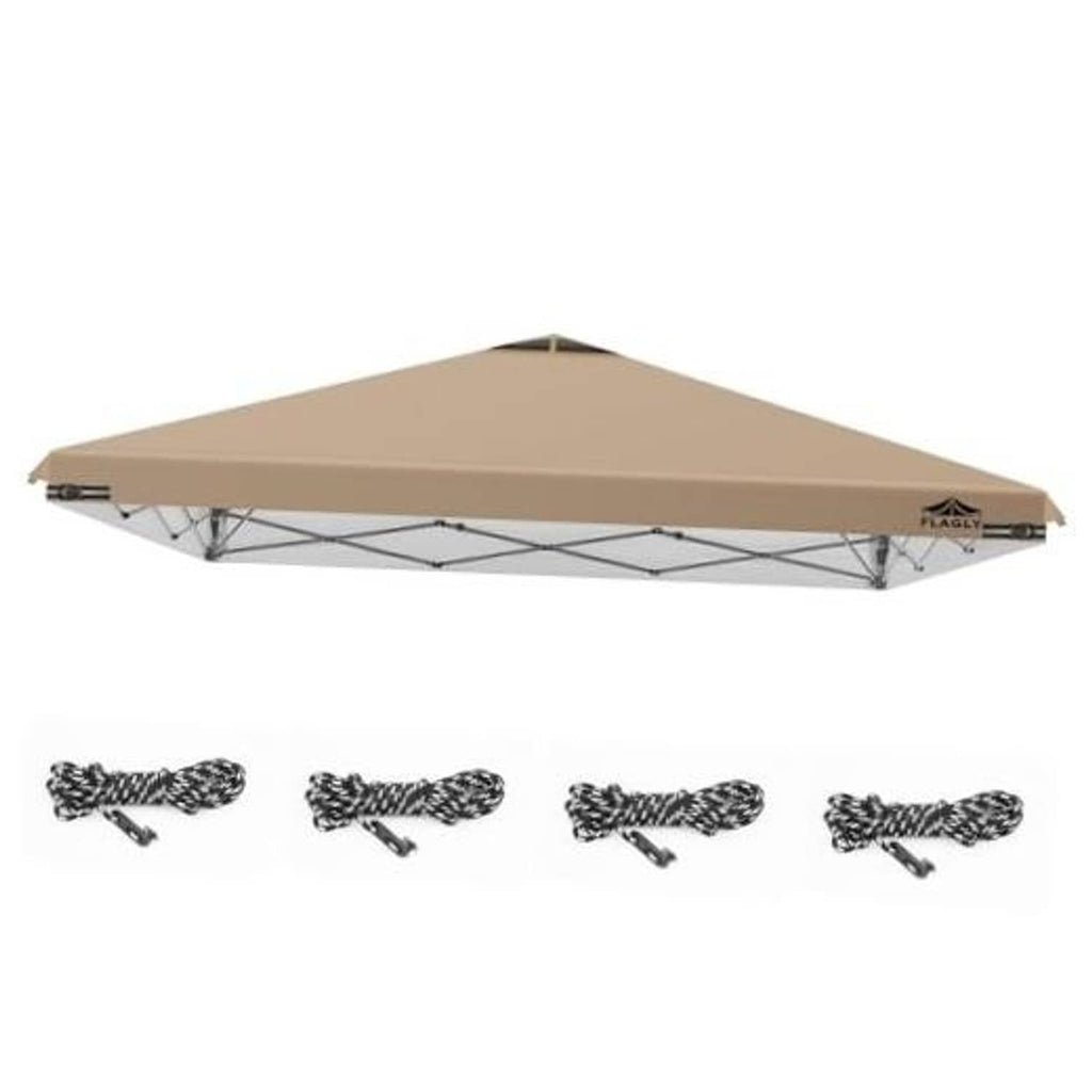 Khaki replacement canopy top with crossbar frame and included tie ropes, 10x10 ft