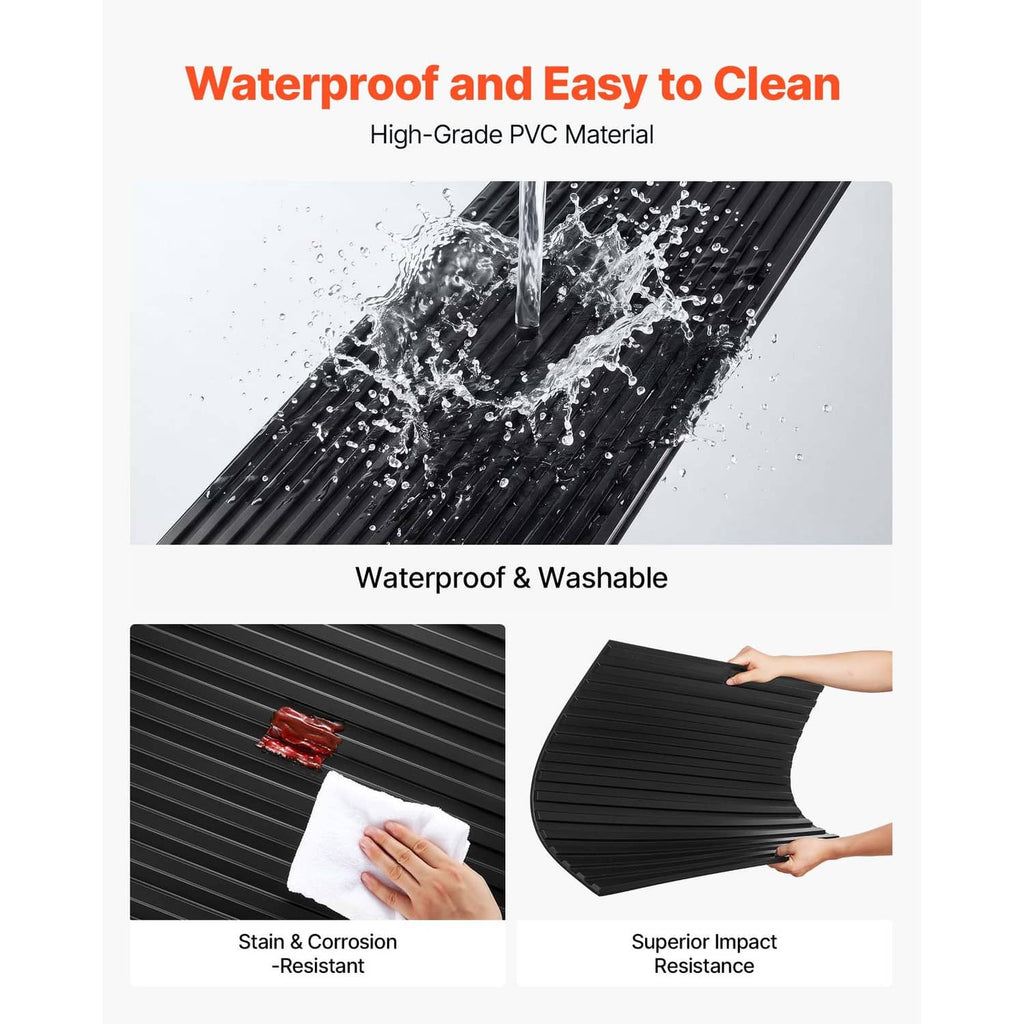 Black linear ridged PVC ceiling tile panel surface with water-splash detail