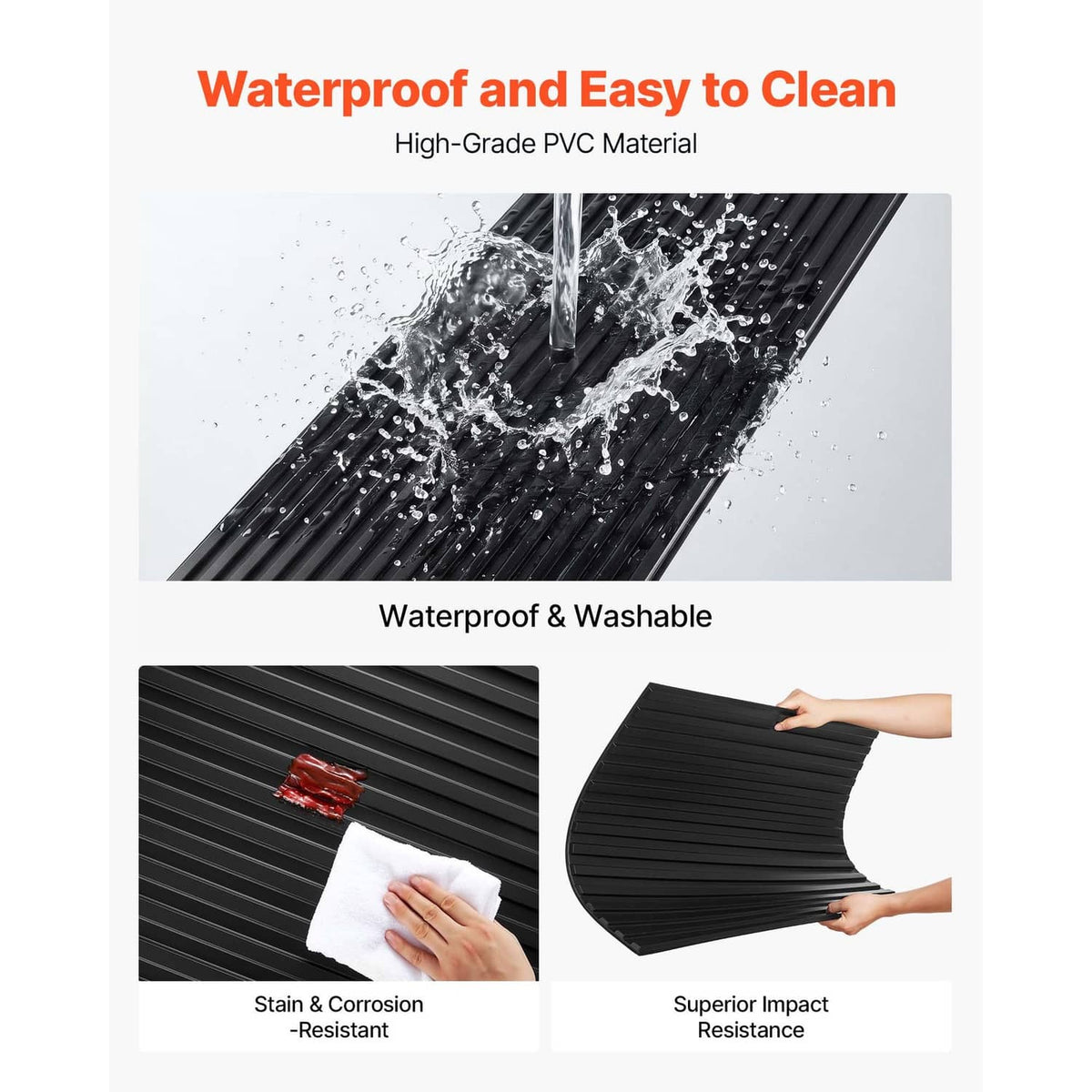 Black linear ridged PVC ceiling tile panel surface with water-splash detail
