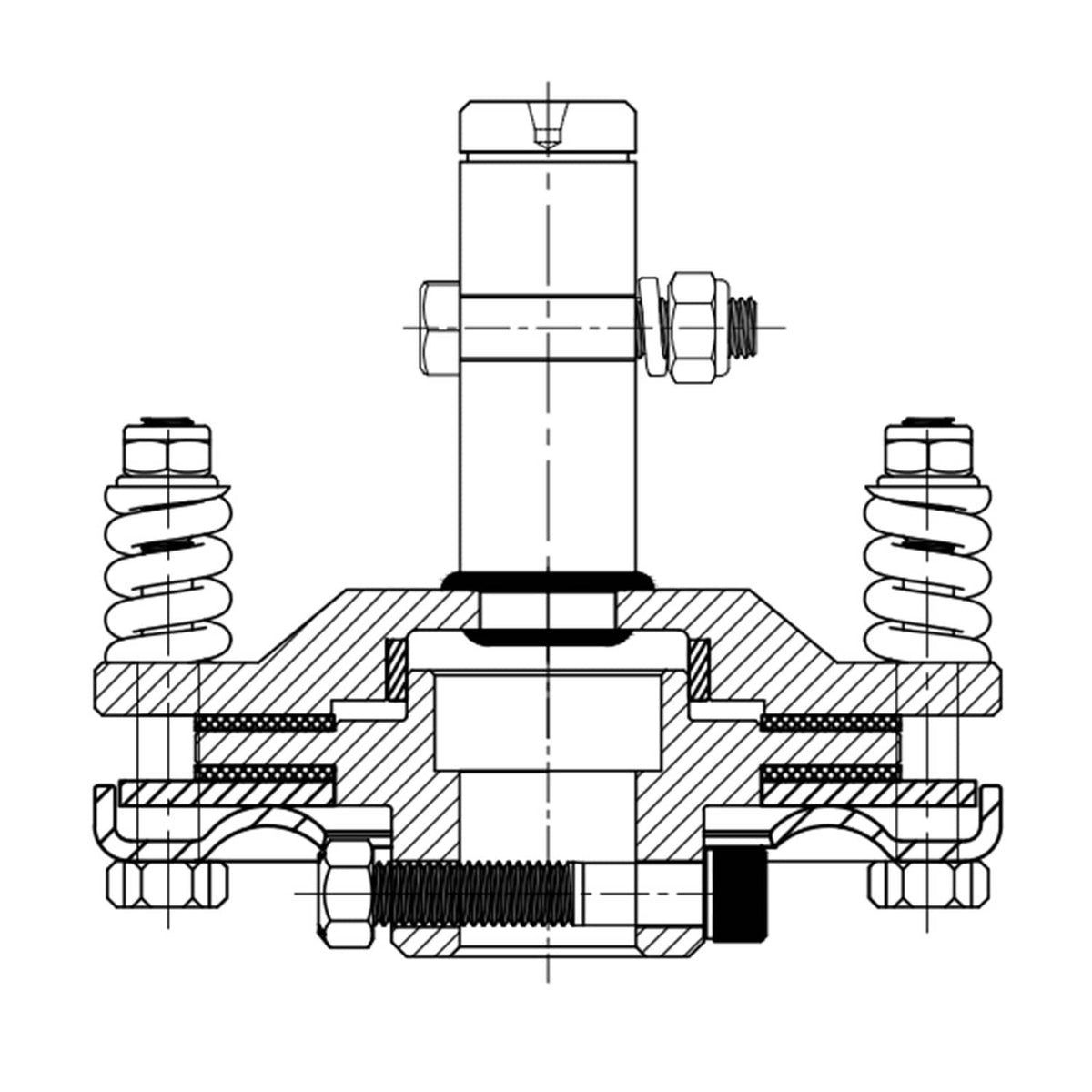 PTO slip clutch cross-section showing spring, disc pack, and central drive shaft