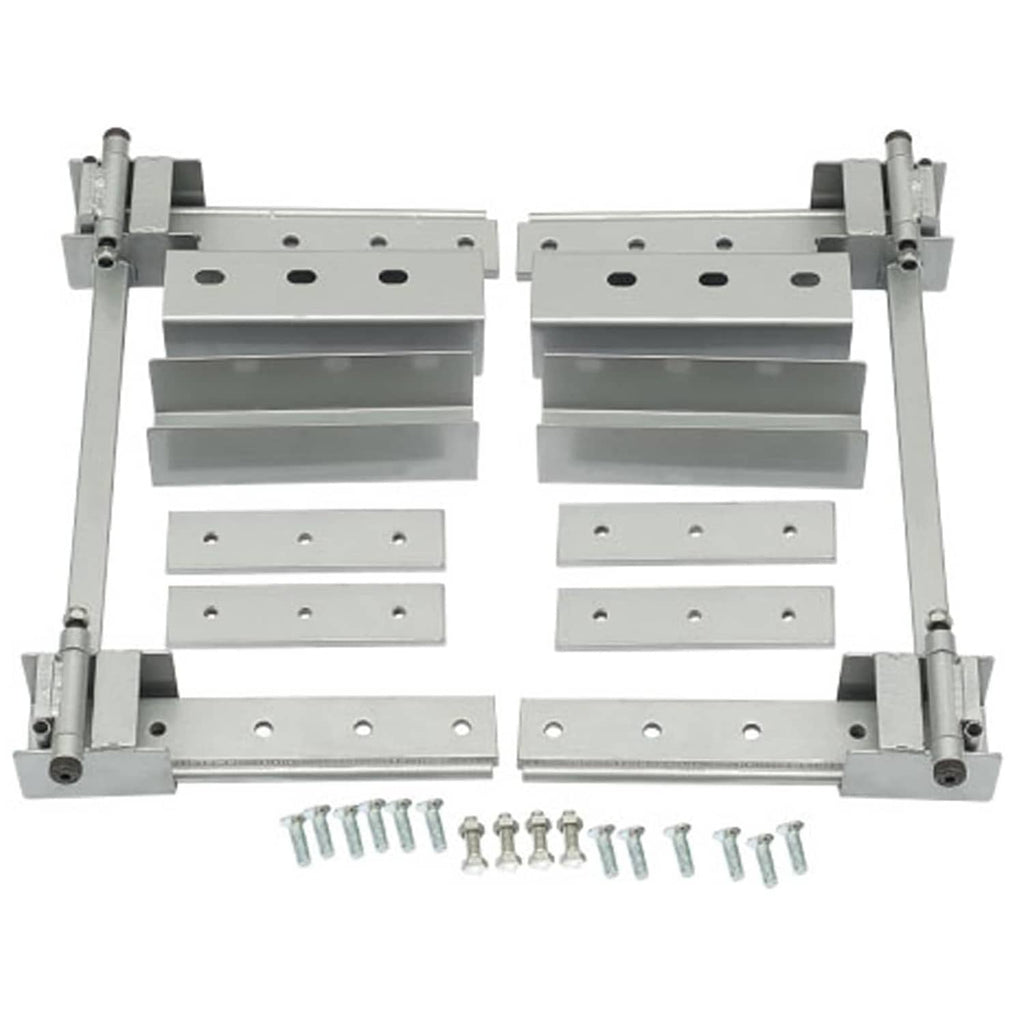Universal hidden suicide door hinge kit with mounting brackets and screw hardware