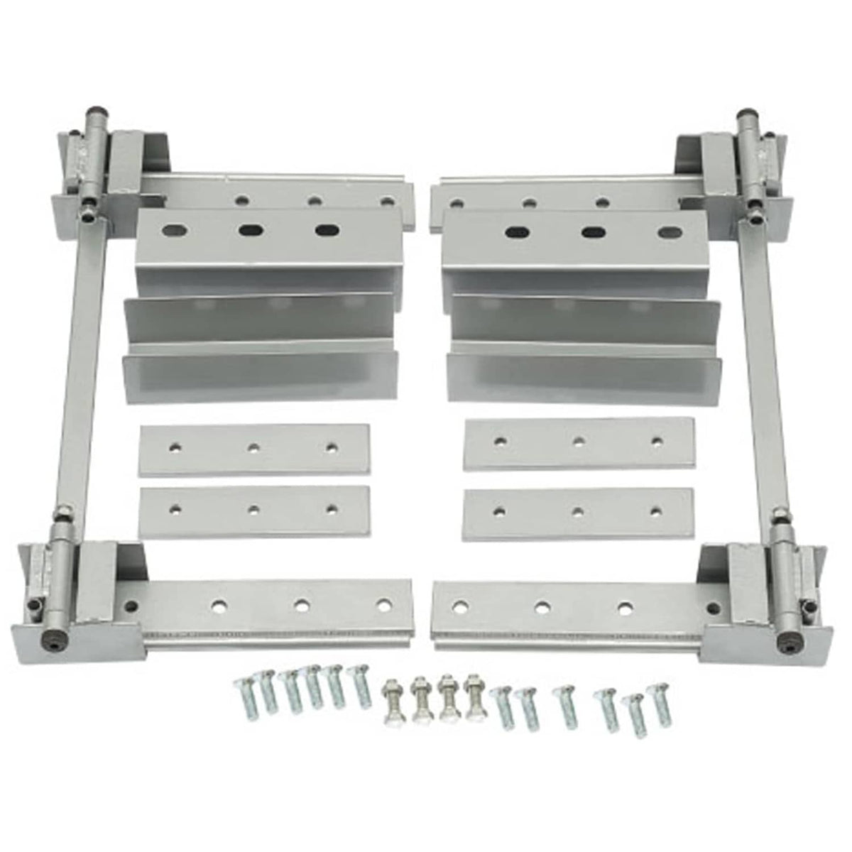 Universal hidden suicide door hinge kit with mounting brackets and screw hardware