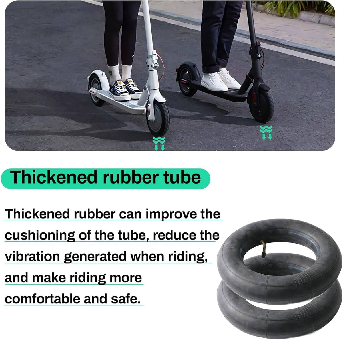 Thick black rubber scooter inner tube with brass valve stem