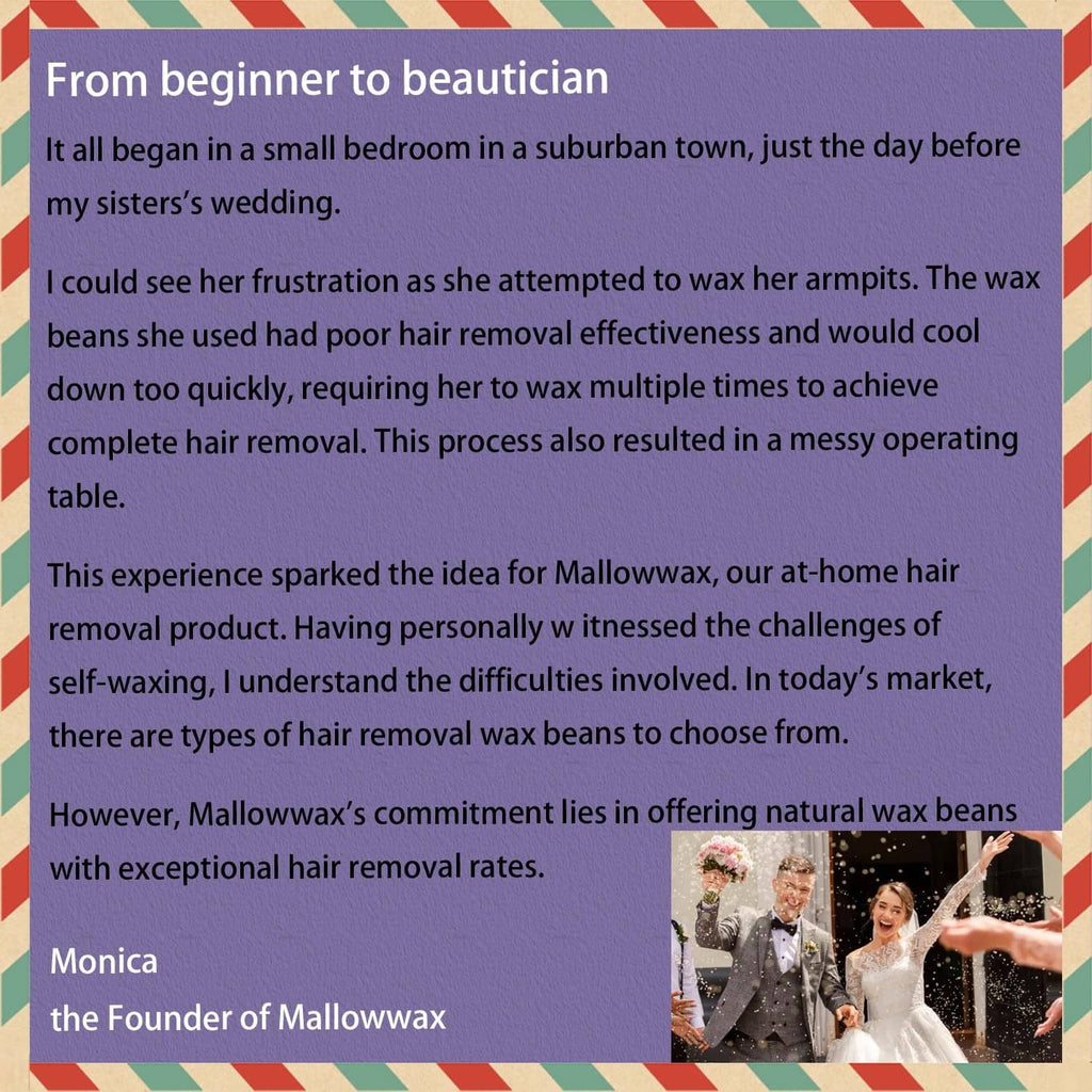 Mallowwax brand story card with founder photo