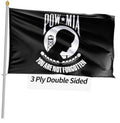 Black POW*MIA outdoor flag with circular emblem and “You are not forgotten” design on pole