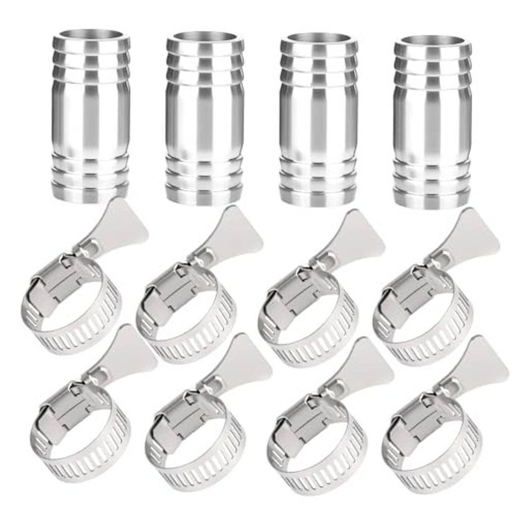 304 stainless steel hose barb fittings with worm-gear clamps, 4 pieces