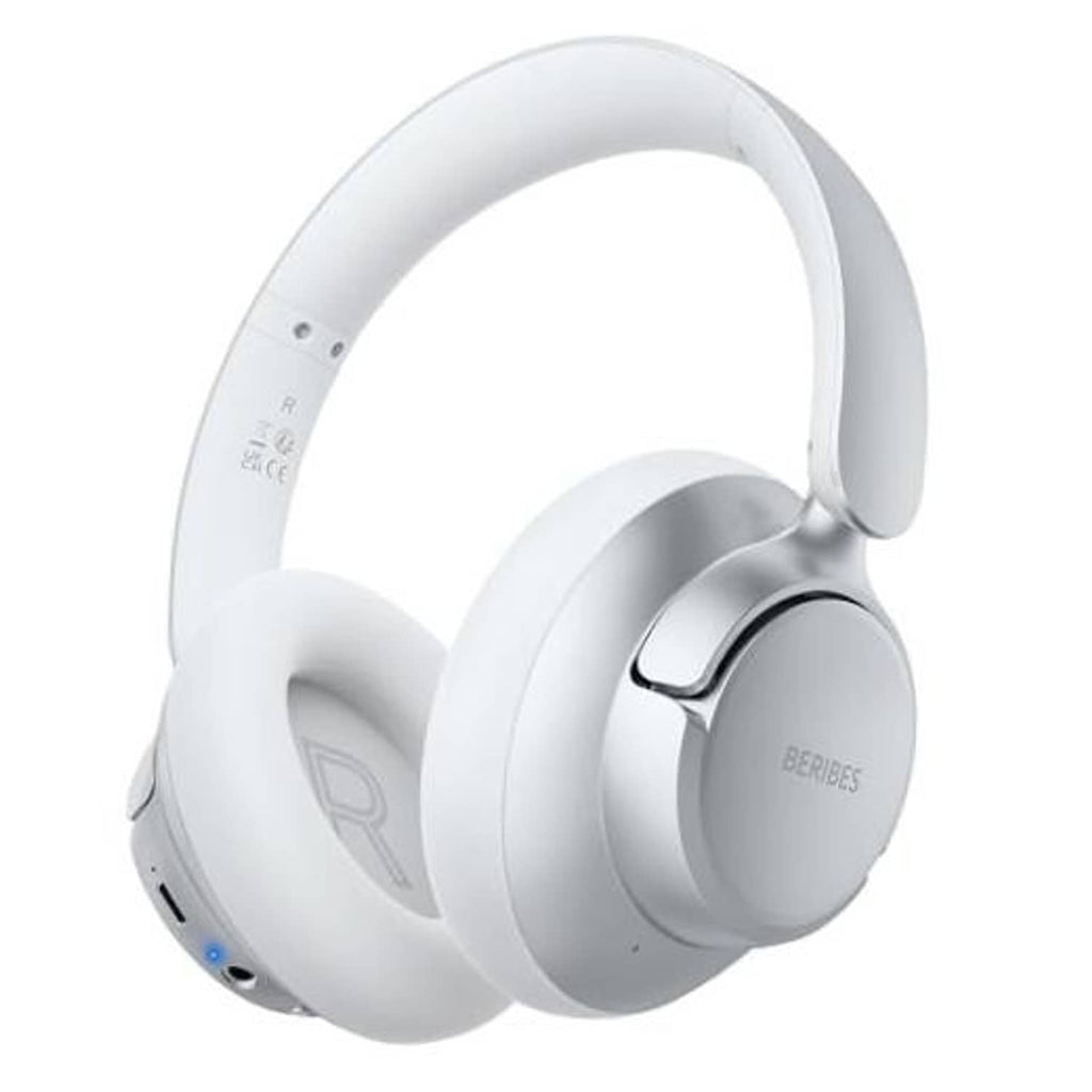 Silver over-ear wireless active noise-cancelling headphones with padded headband and earcups