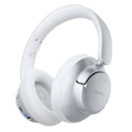 Silver over-ear wireless active noise-cancelling headphones with padded headband and earcups