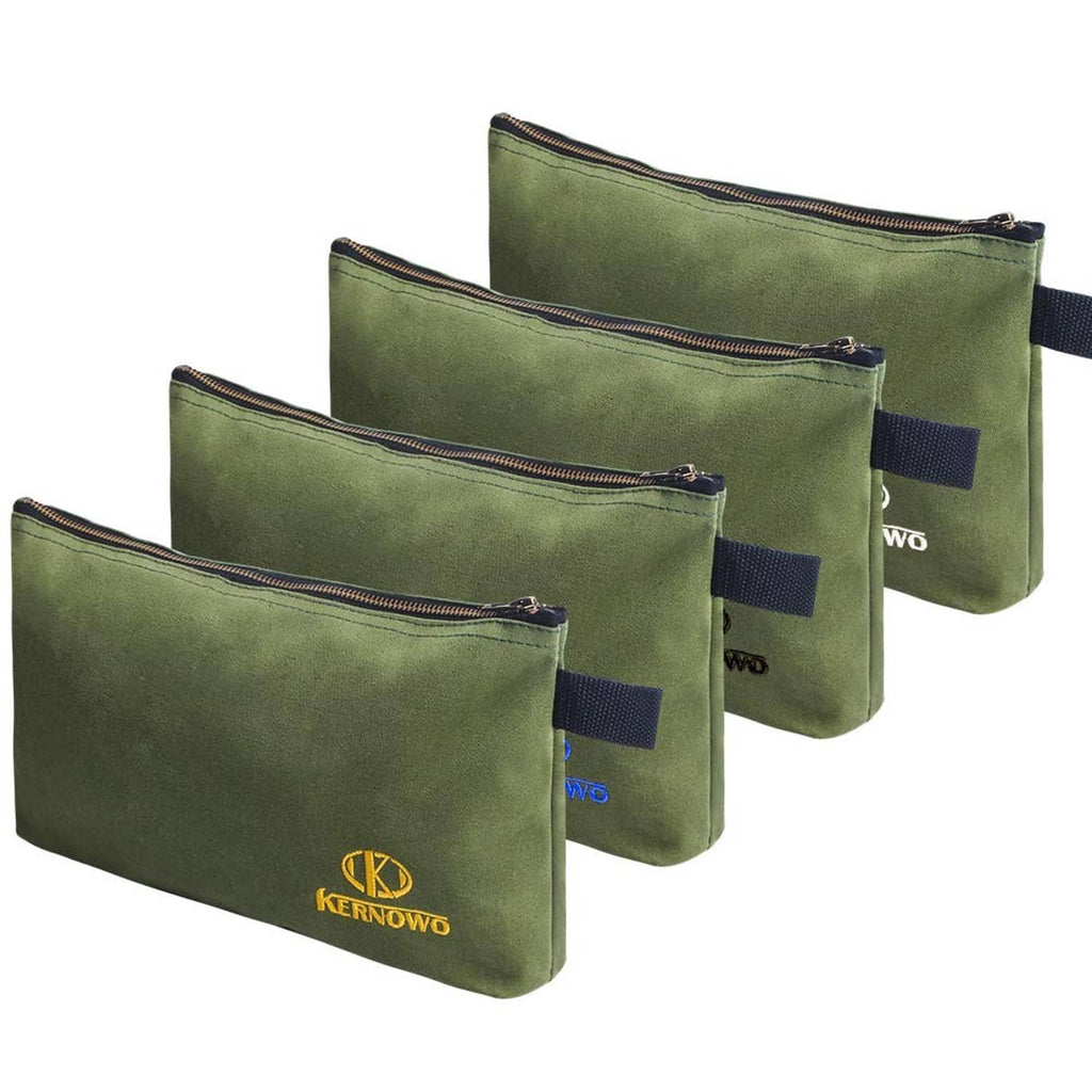 Olive green canvas zipper pouch, set of 4 with navy pull-tab straps and logo