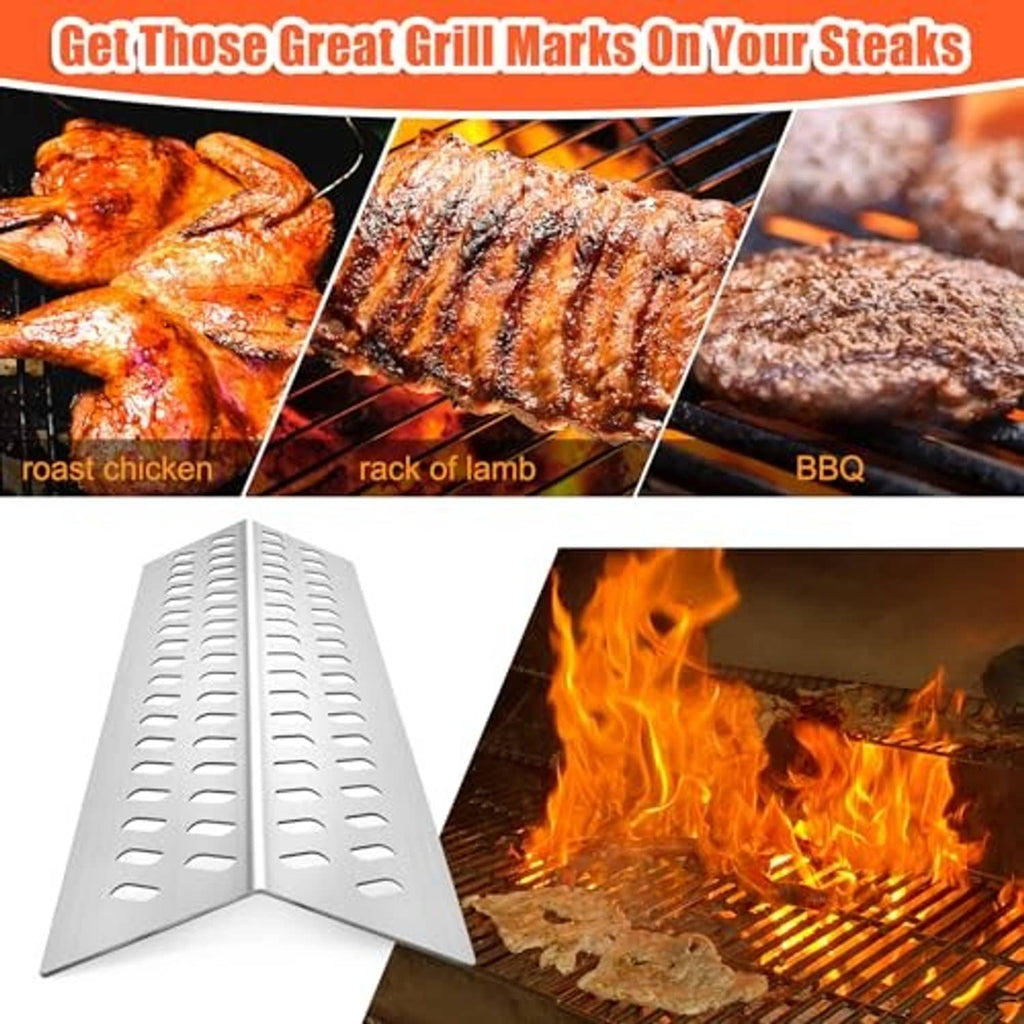 Stainless steel flame tamer deflector plate with perforation slots for grill heat