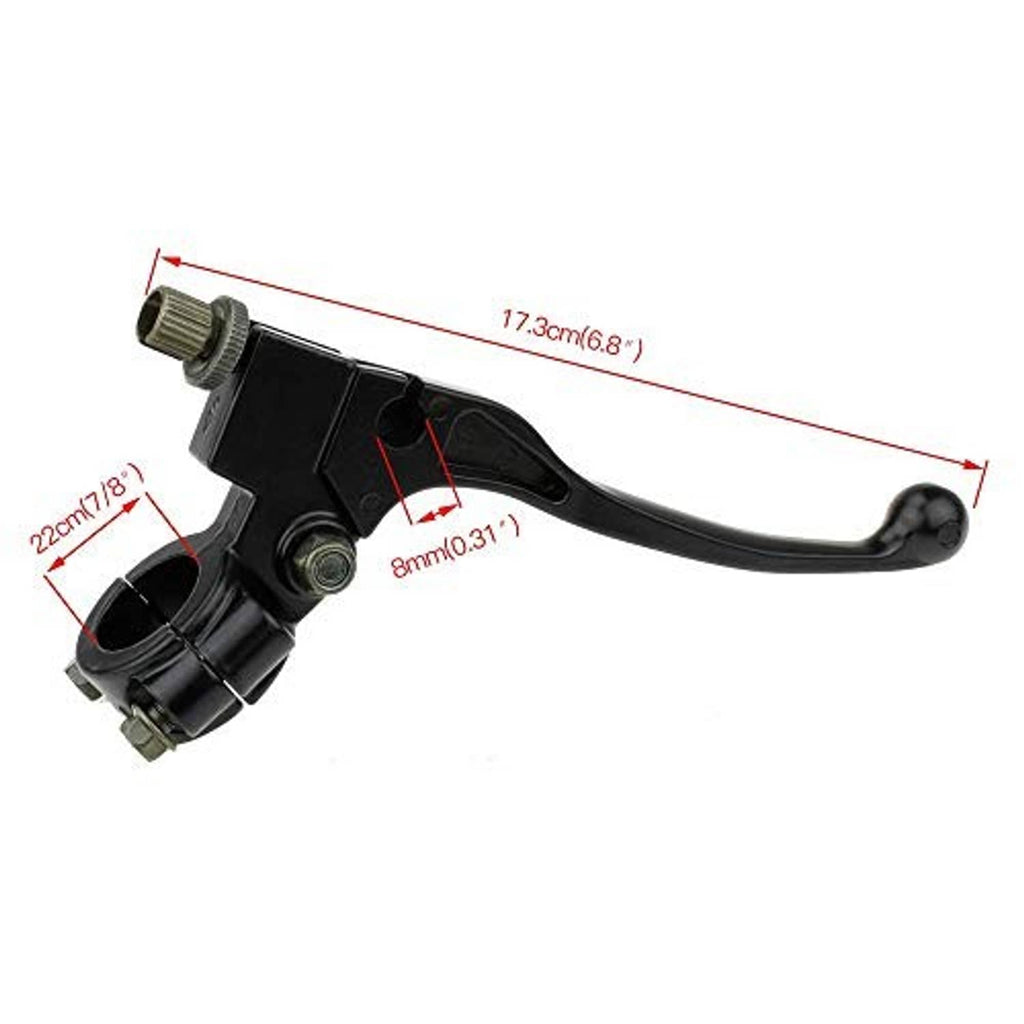 Black left clutch/brake lever perch showing size diagram and mounting points