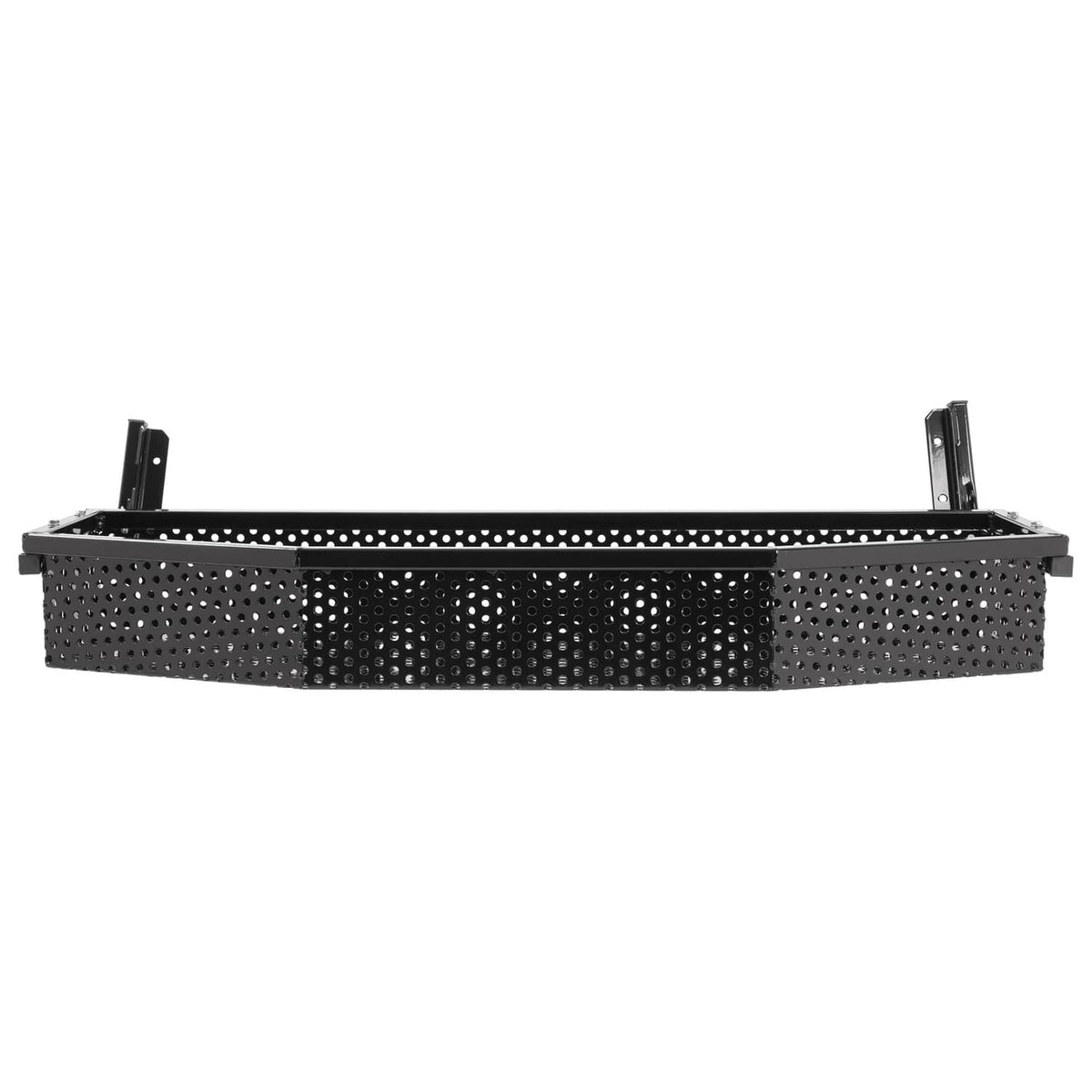 Perforated front cargo basket with raised side panels and two bracket mounts