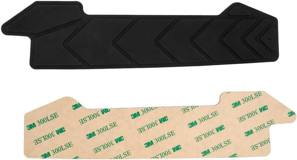 Black silicone bike chainstay protector sticker with raised chevron pattern and cutout tab