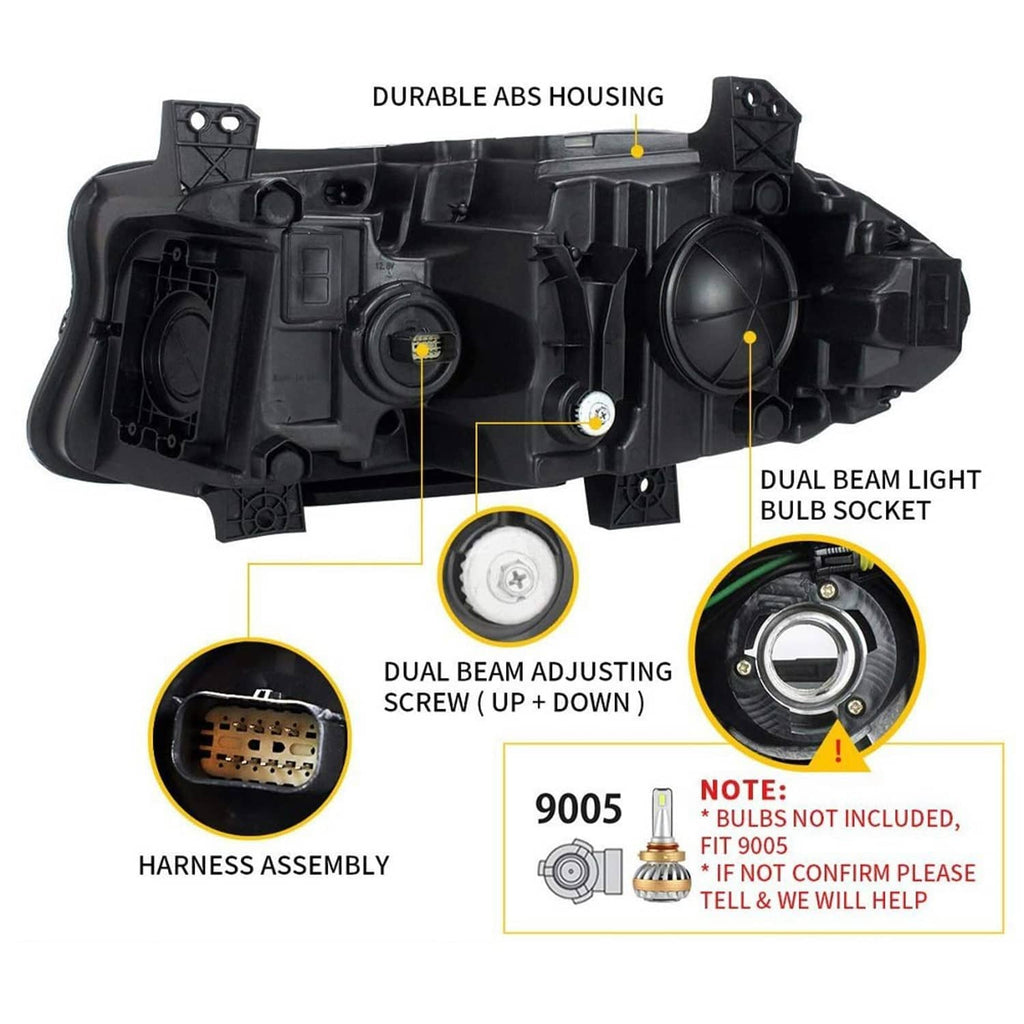 Headlight inner housing diagram showing ABS housing and dual beam bulb socket