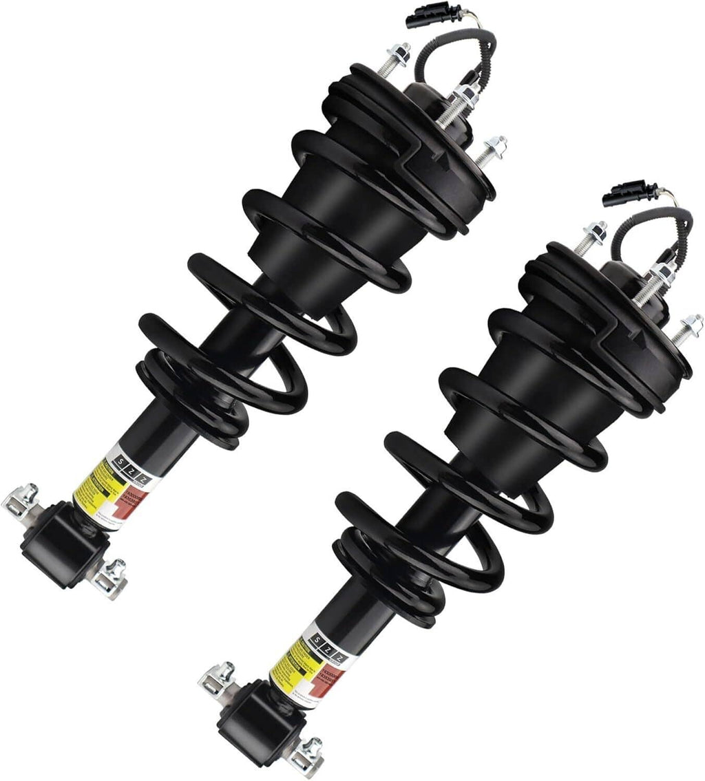 Pair of front shock struts with black coil springs and silver mounting studs