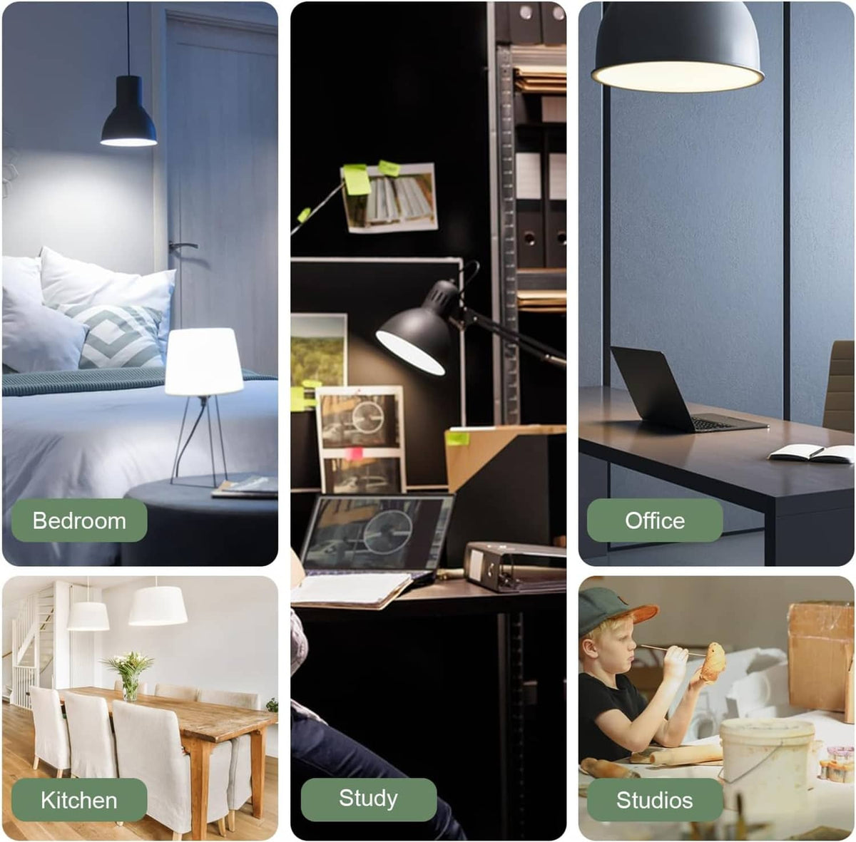 LED bulbs for indoor spaces like bedroom, kitchen, office, study, and studios.