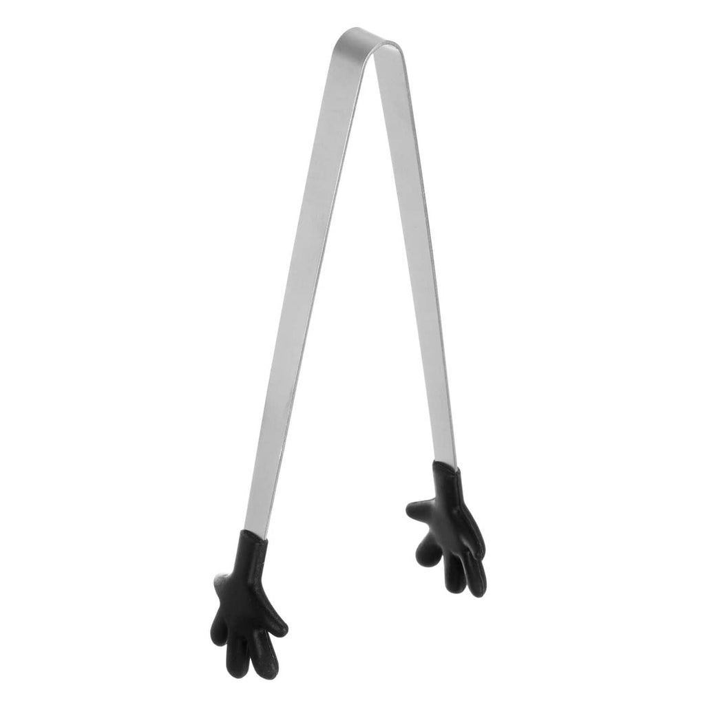 Mini stainless steel food tong with black silicone hand-shaped tips