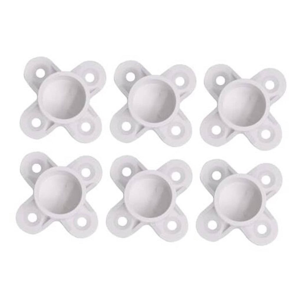 Set of 6 white PVC pipe flange cap fittings with round opening and four mounting holes