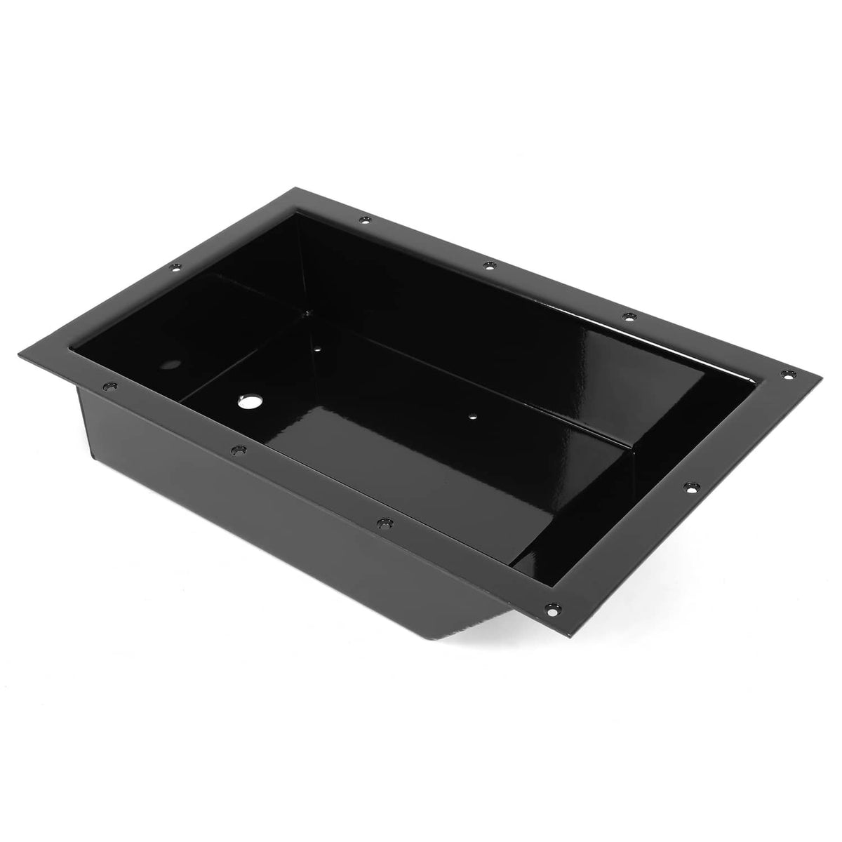Recessed trolling motor foot pedal pan, open black interior with side mounting tabs