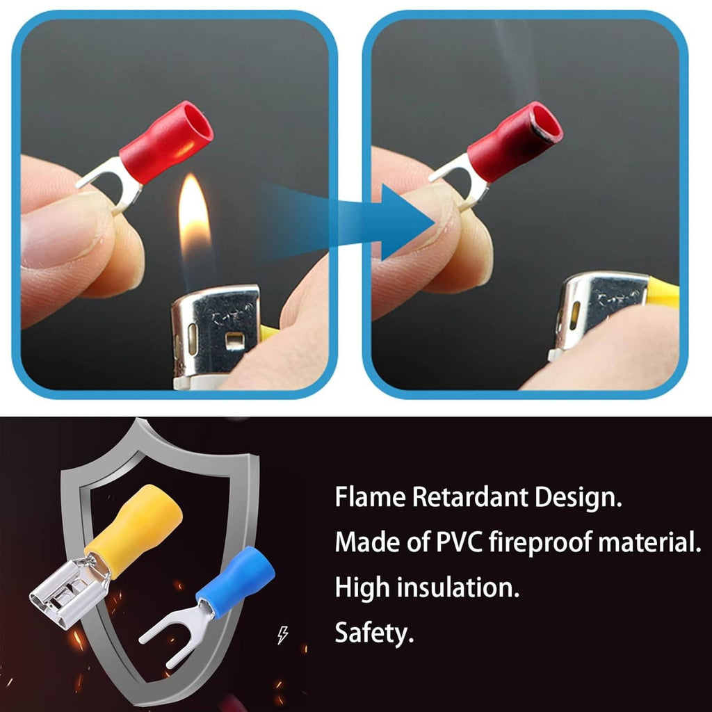 Flame-retardant style insulated crimp terminals with red and yellow metal ends