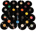 Lot of 12-inch black vinyl records with assorted colorful center labels