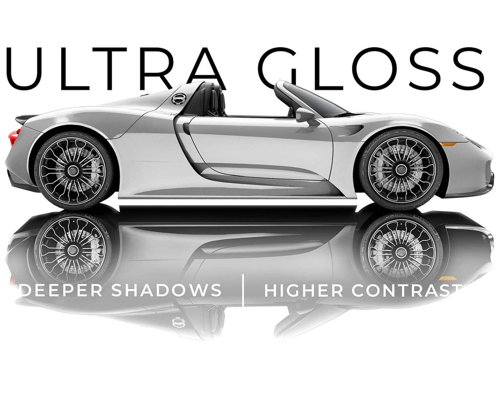 Silver metallic car wrap sample on a sports car, ultra gloss look