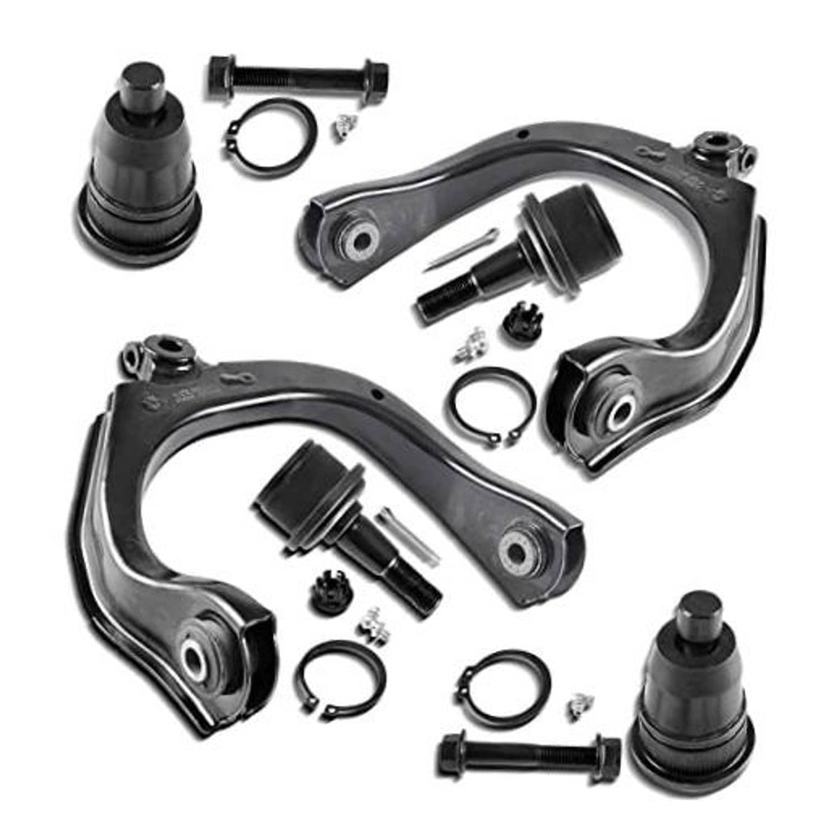 Front upper control arm kit with bushings and ball joints, black metal pieces set