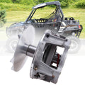 Metal primary drive clutch assembly with exposed spring and housing