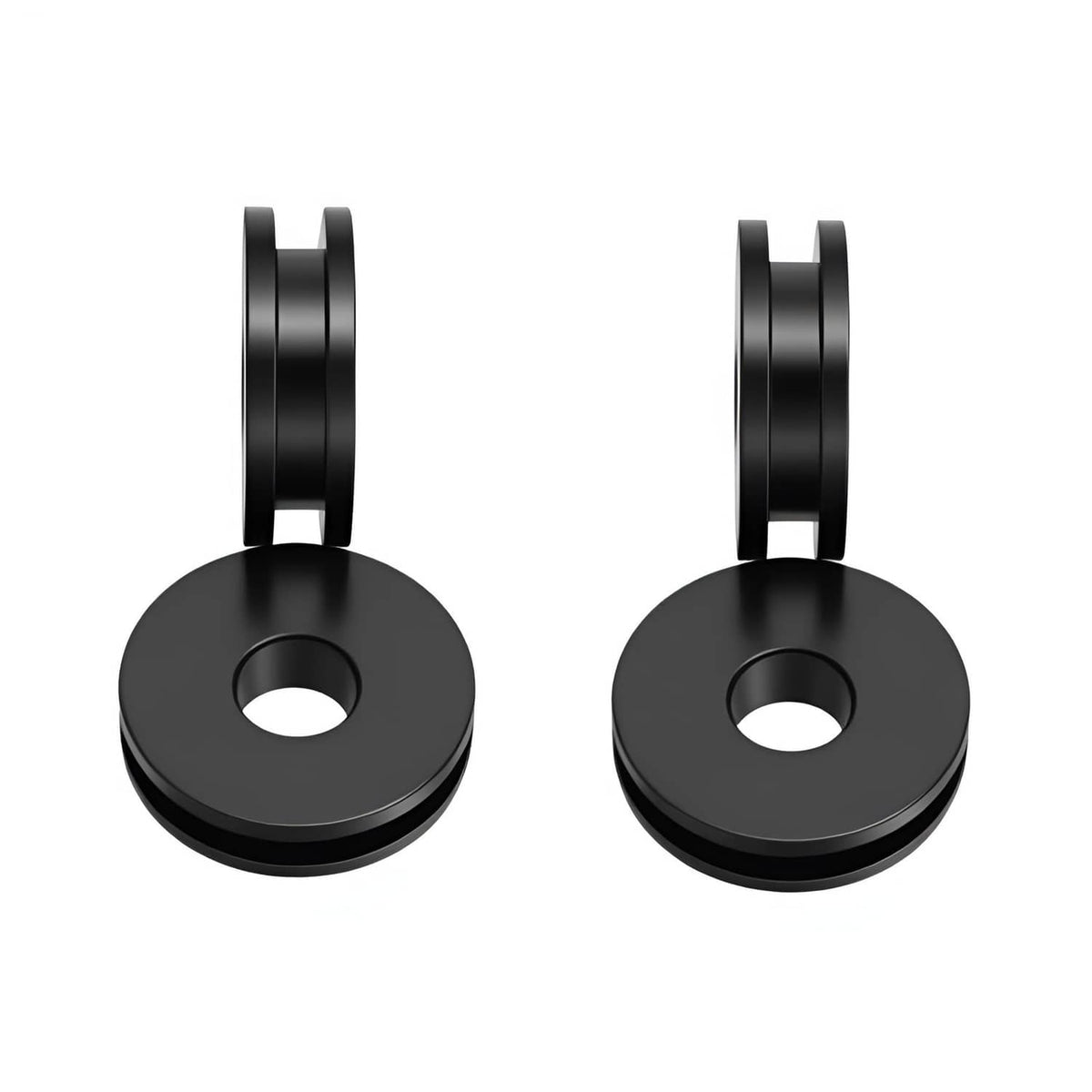 Black round windshield bushing grommets with central hole, two-piece set