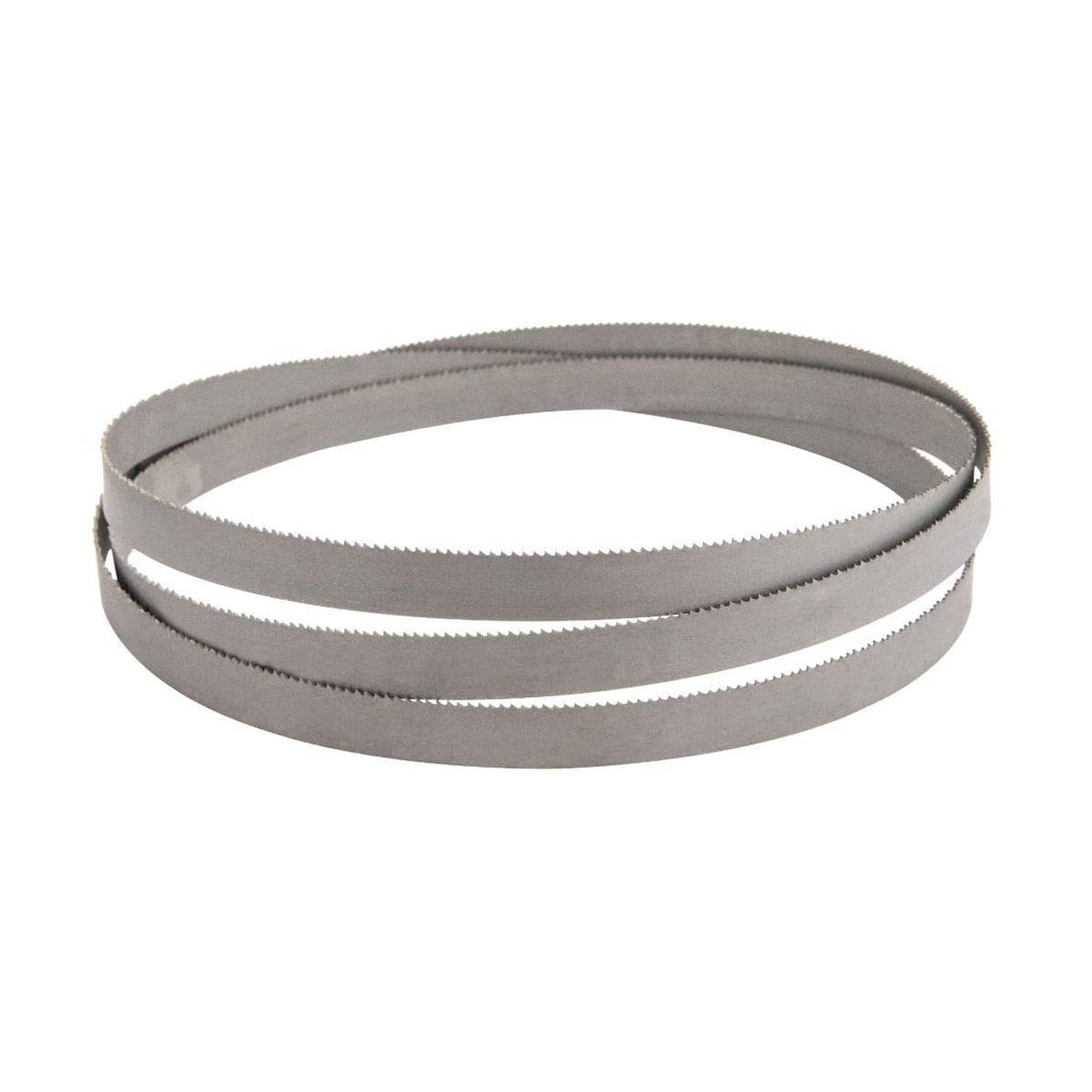 Grey bi-metal band saw blade loop with fine toothed edge