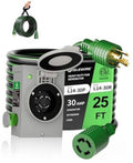 Generator power inlet box with NEMA L14-30 connector and green 25 ft extension cord