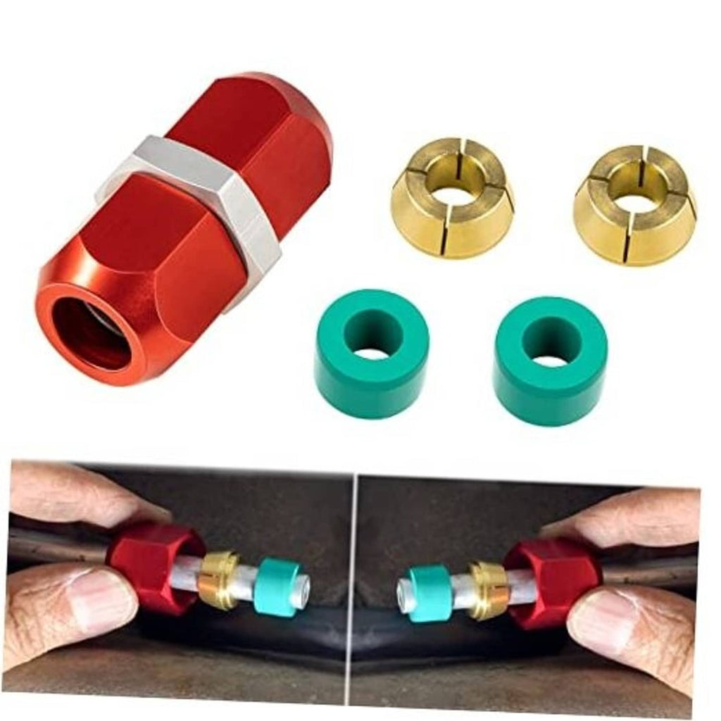 AC splice connector with red coupling, brass nuts, and green sealing sleeves set