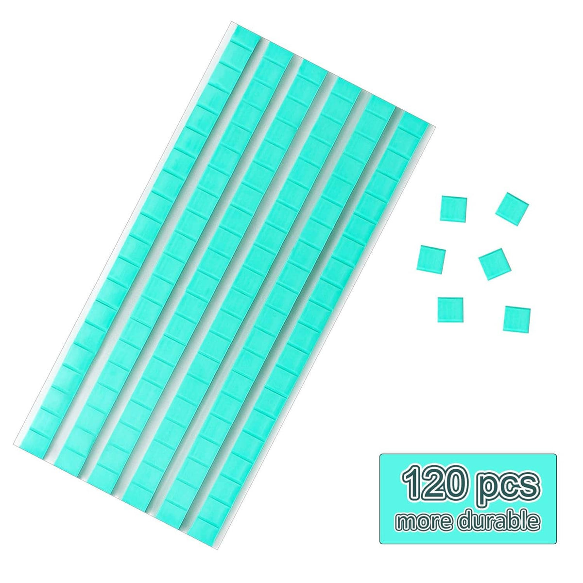 Teal-blue adhesive putty sheet with small square pieces, reusable sticky tack