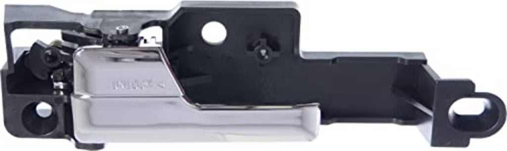 Interior door handle assembly with chrome lever, black housing, and side latch arm