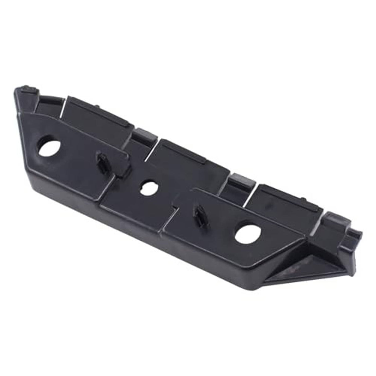 Front bumper bracket retainer, dark plastic bar shape with two round mounting holes