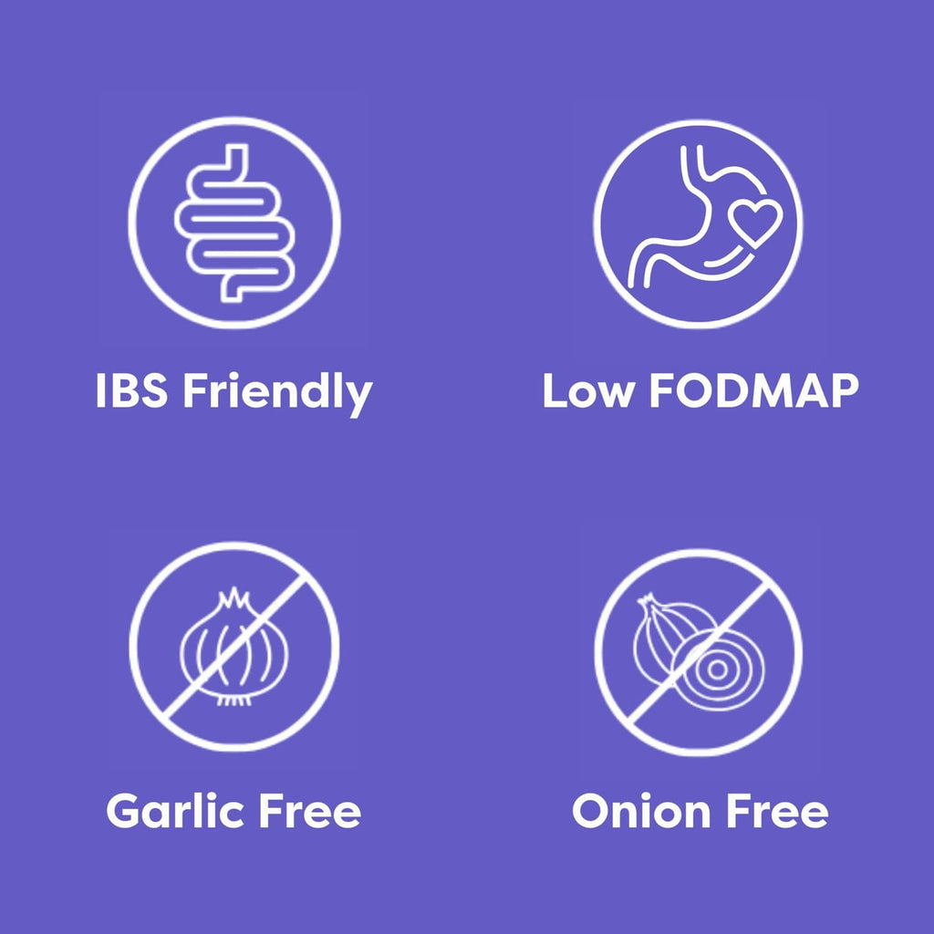 Low FODMAP and IBS-friendly certification icons for tomato basil pasta sauce
