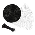 Black bird netting roll with white mesh sheet and bundle ties