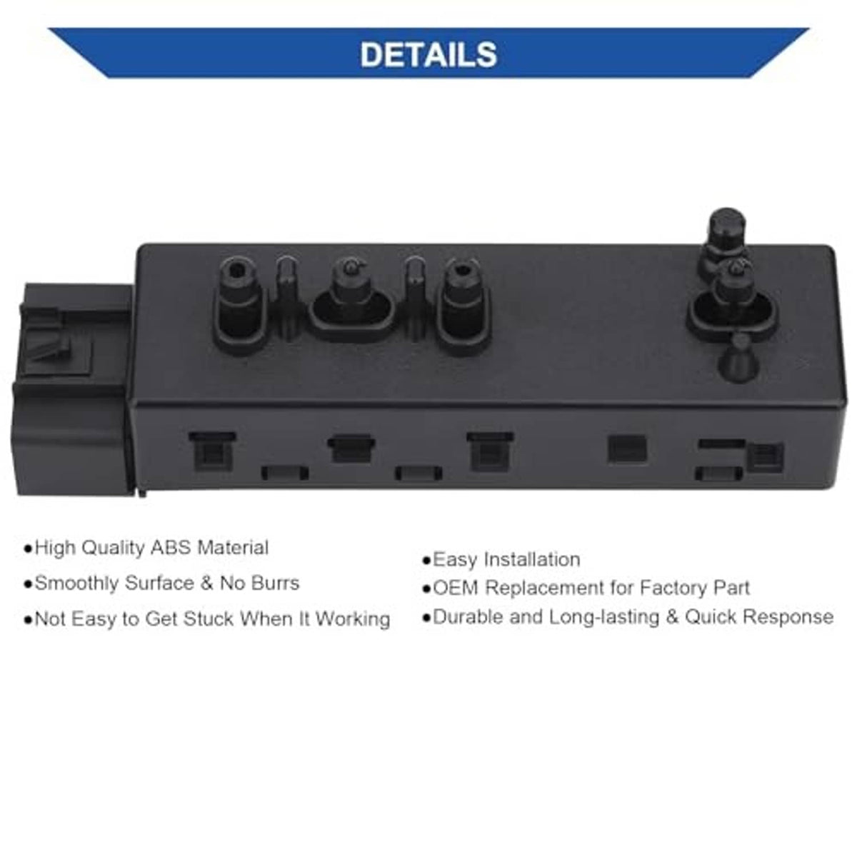 Power recliner seat switch module with top knob cluster and row of rectangular ports