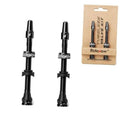 Black Presta tubeless valve stems, two-pack with threaded bases and caps