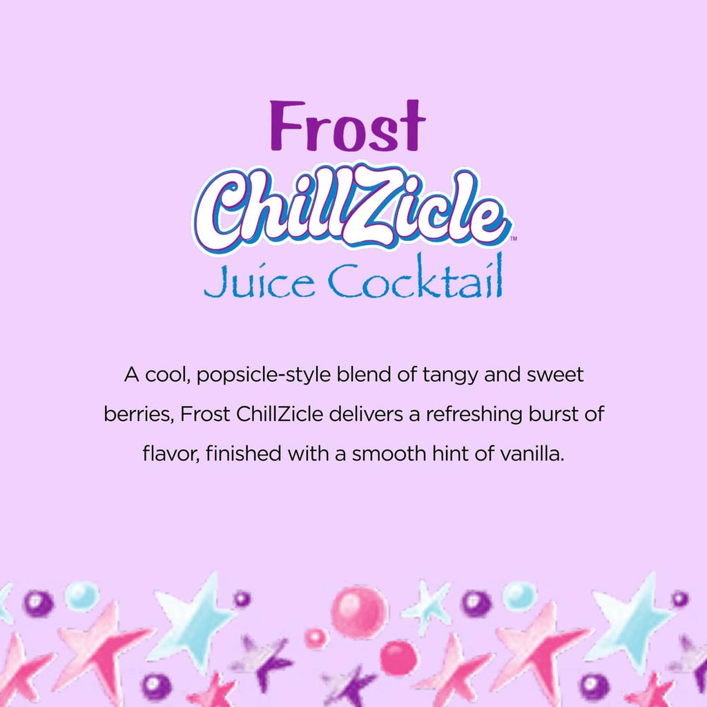 Frost Chillzicle juice cocktail can, blue can with colorful graffiti-style graphics