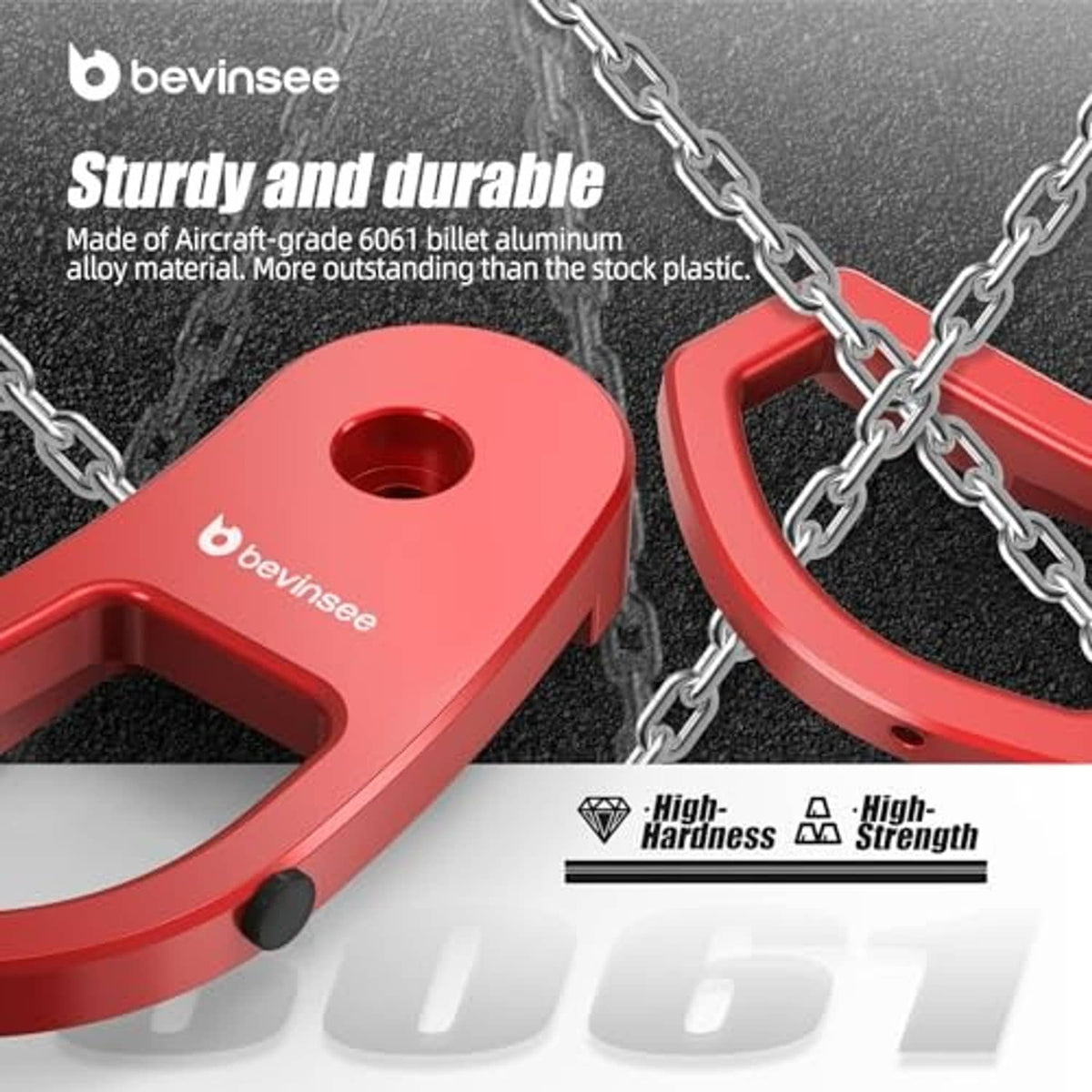 Red aluminum hood latch release lever handle bracket with mounting hole and side slot.