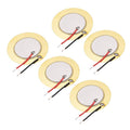 Five 35mm piezo acoustic pickup discs with red/black wire leads