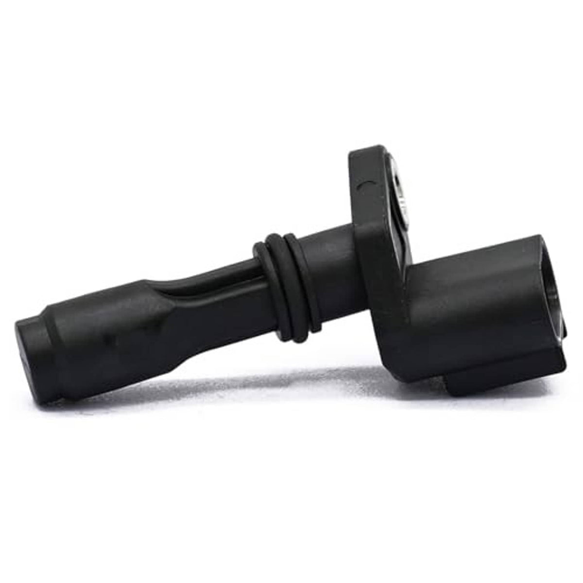 Black camshaft position sensor with plug housing and ribbed connector cable
